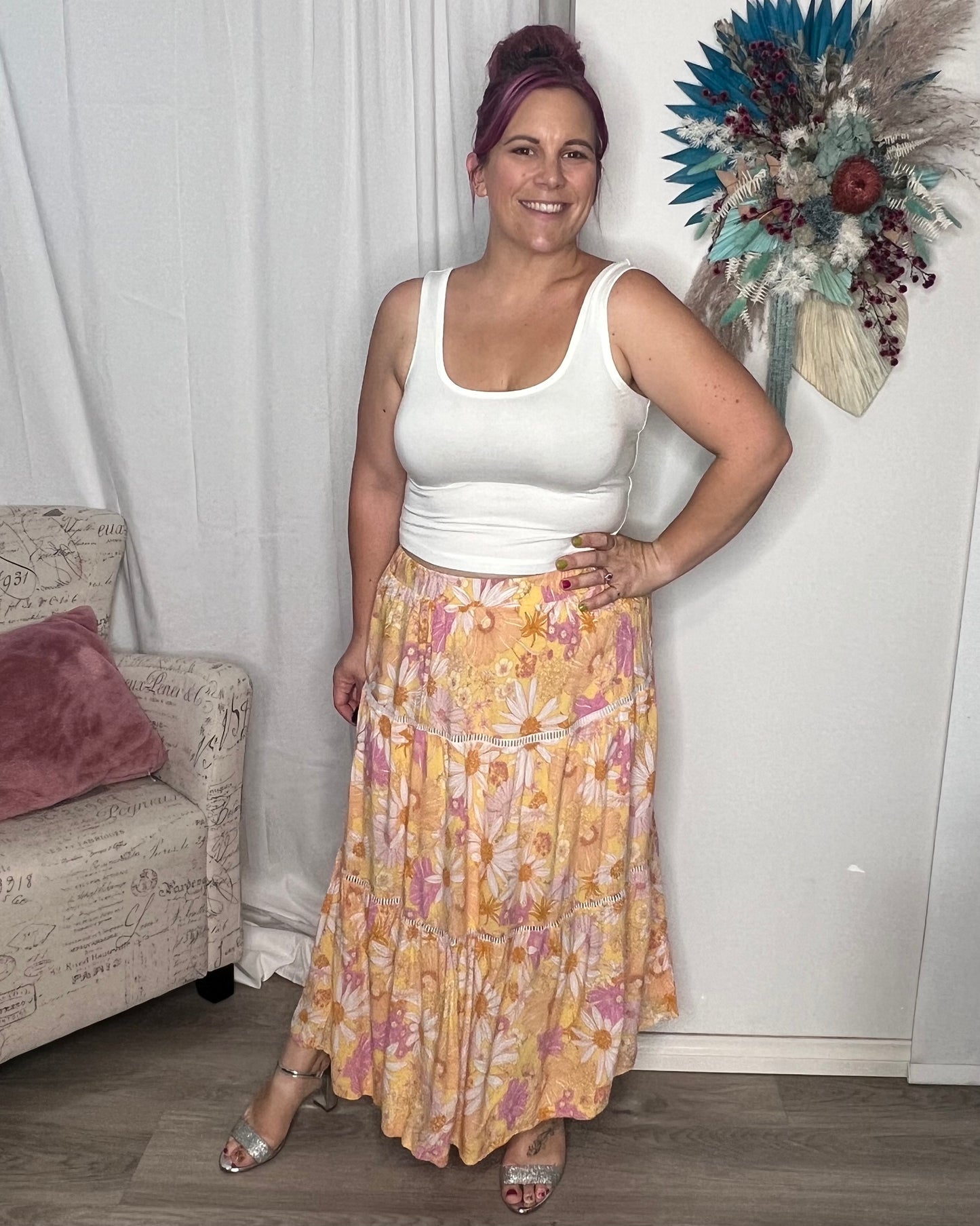 **NEW** Katie Stretch Crop Top:
* Fitted sleeveless crop top
* Buttery soft fabric with lots of stretch
* Wide coverage for bra straps
* Length: 46cm
* 90% cotton, 10% elastane - Ciao Bella Dresses