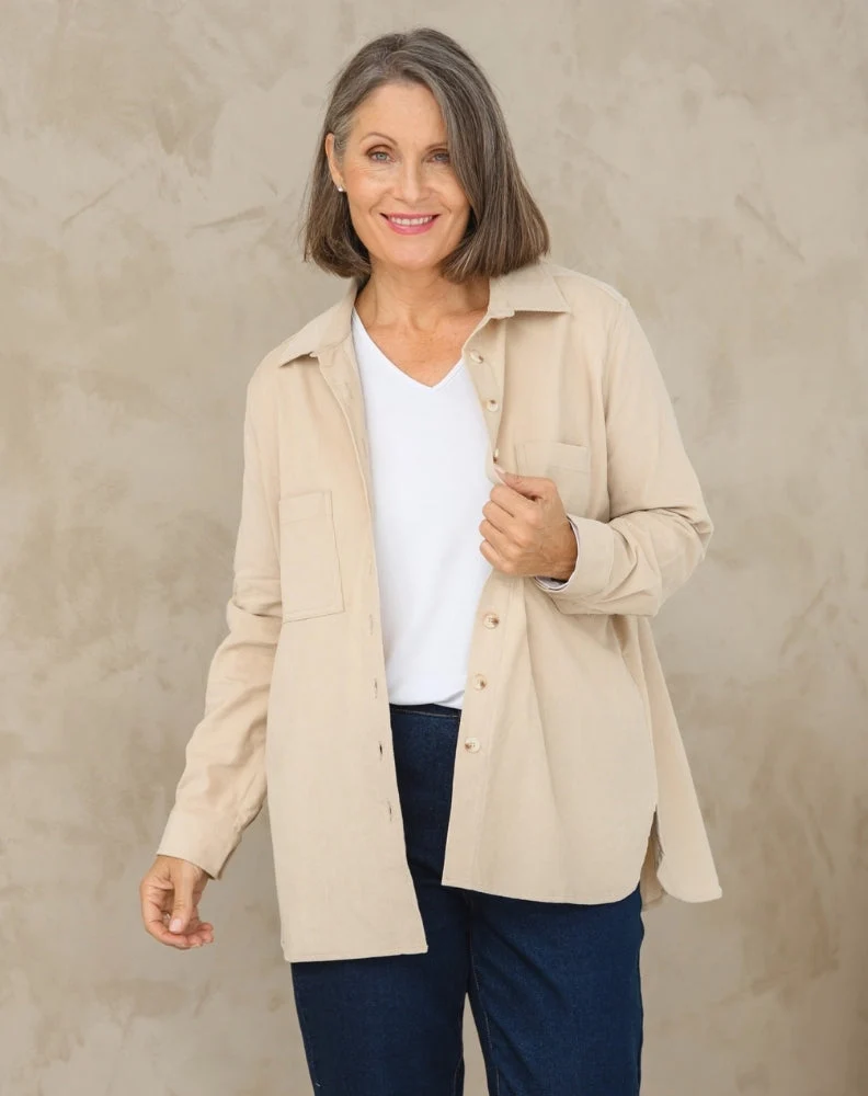 Sloane Cord Shacket - Sand