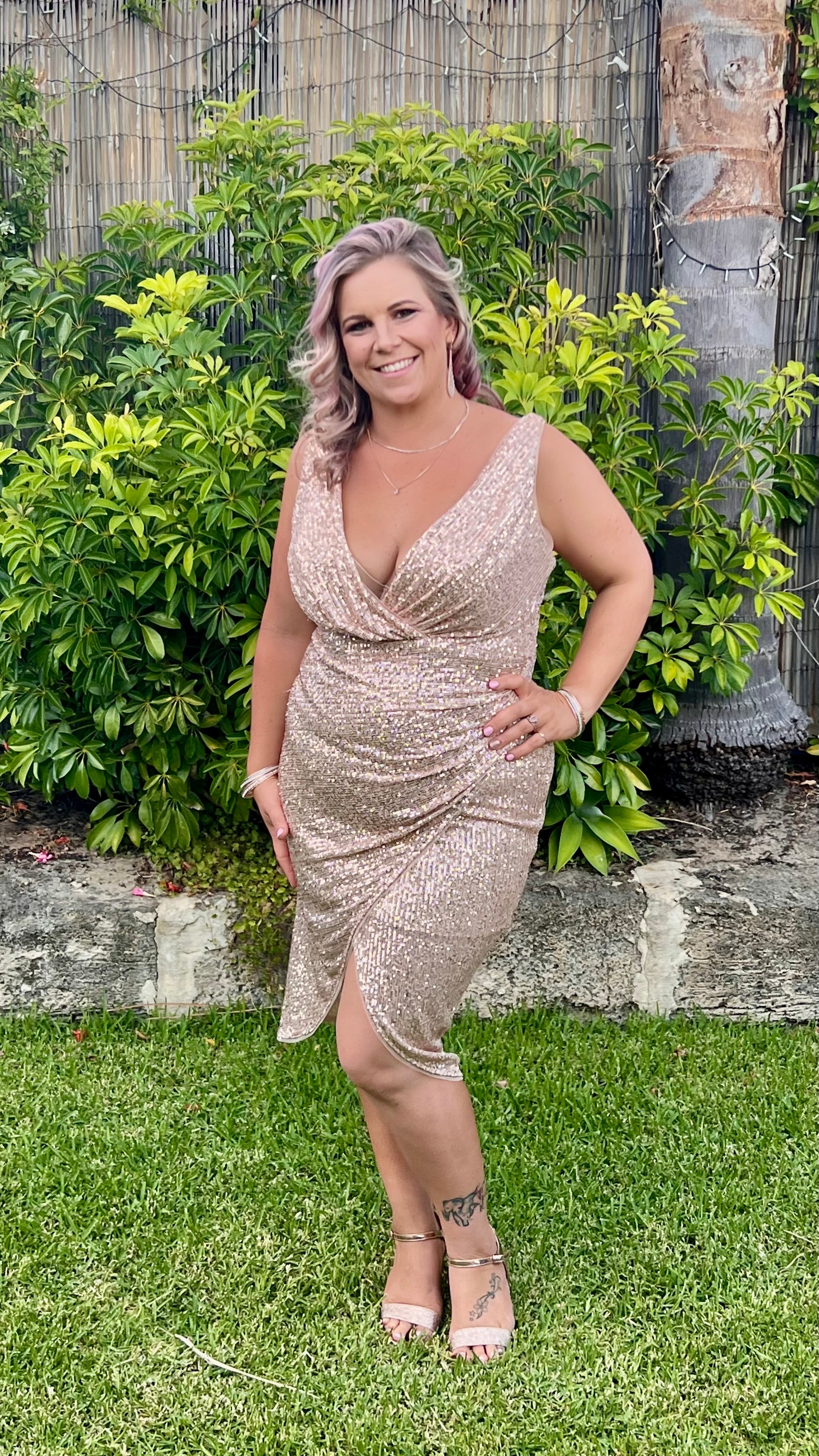 Kim Sequin Dress Rose Gold Lumier by Bariano Ciao Bella Dresses