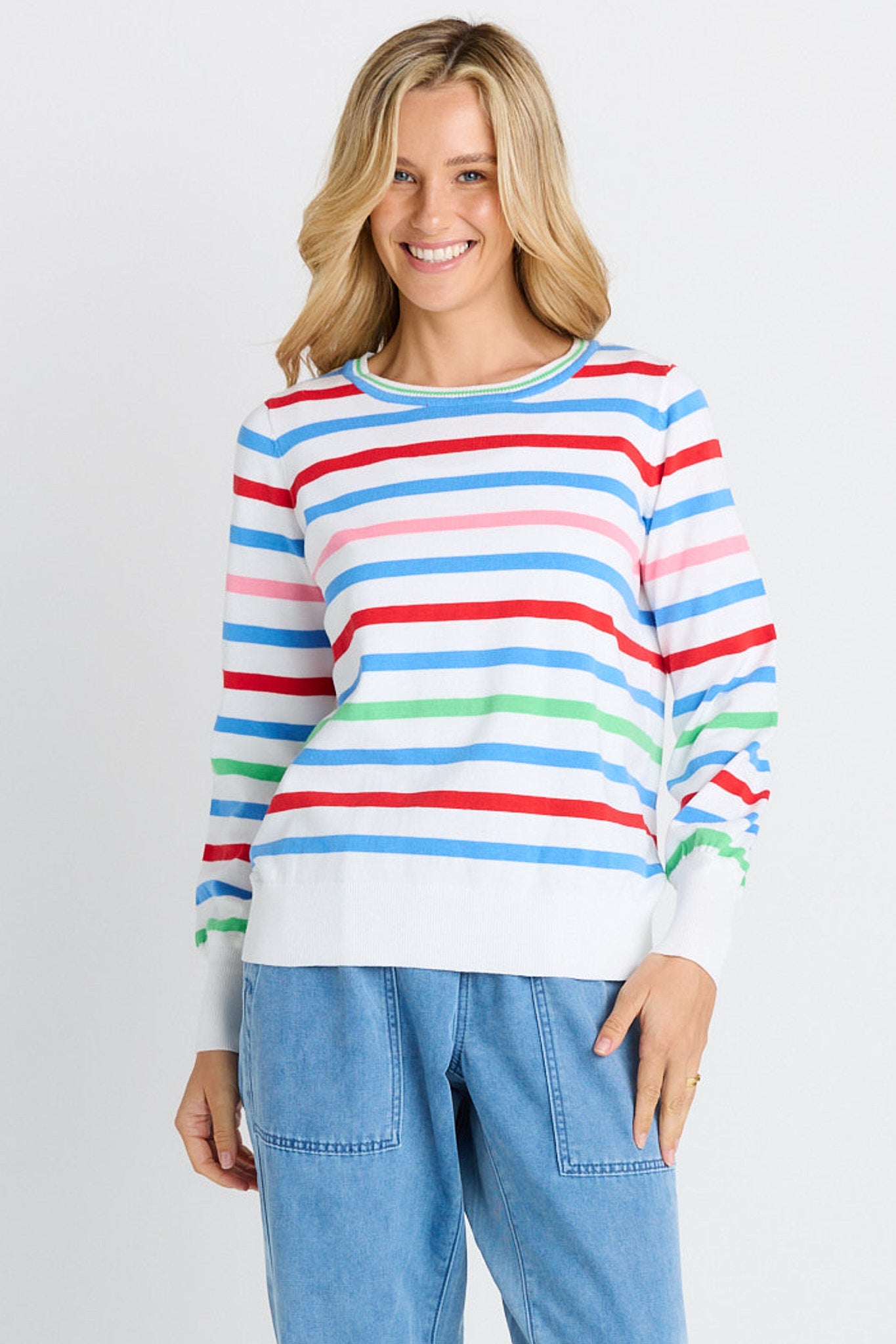 Indie Knit Sweater - Sorbet White Stripe