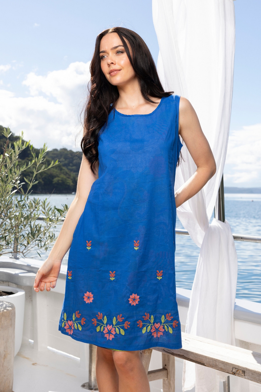 Carmel Reversible Dress - Blue Botanics