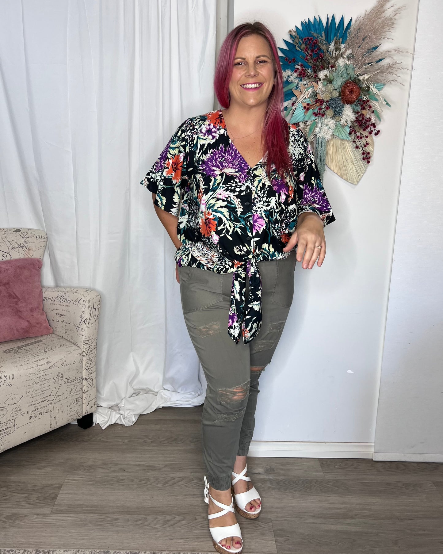 *NEW* Kylie Tie Front Top | Hope & Harvest | The Kylie Tie Front Top in Native Floral is the perfect piece for your wardrobe rotation. This top is a great piece to have, whether you want to wear it dressed dow