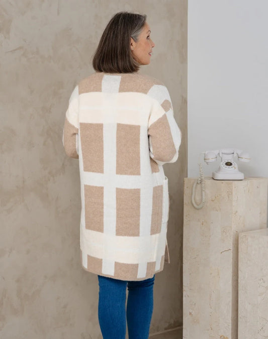 Checked Cardi - Beige