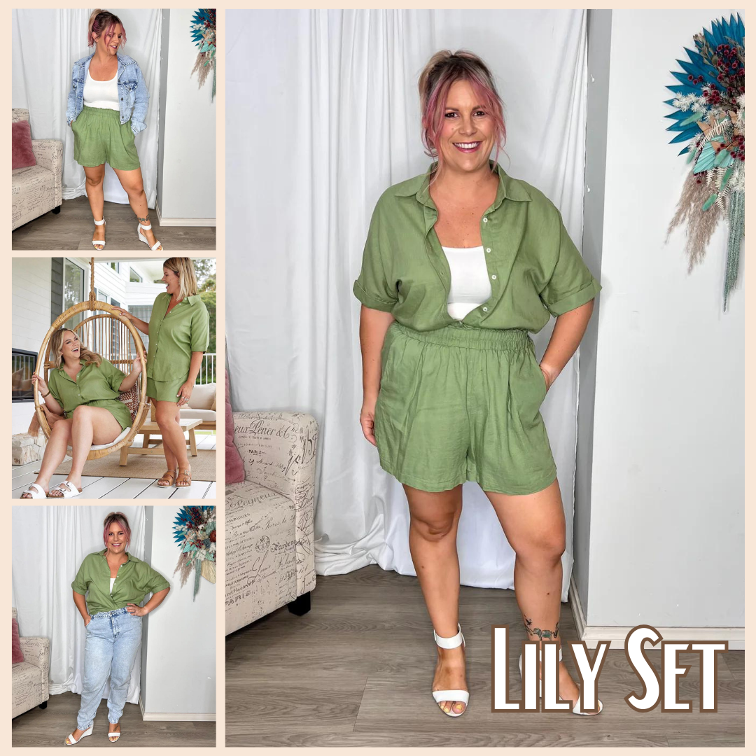 **NEW** Lily Shirt: Add stylish sage to your Autumn wardrobe with the new Lily Shirt. Made from a linen and rayon blend the shirt features a button front, mid-length cuffed sleeve and c - Ciao Bella Dresses - Freez