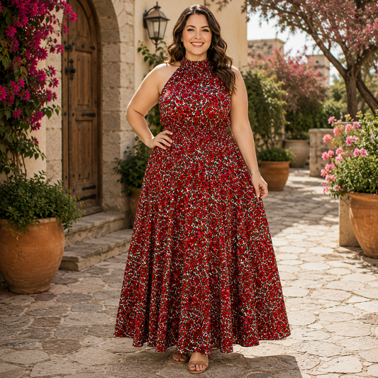 Amy Halter Maxi Dress - Red Floral
