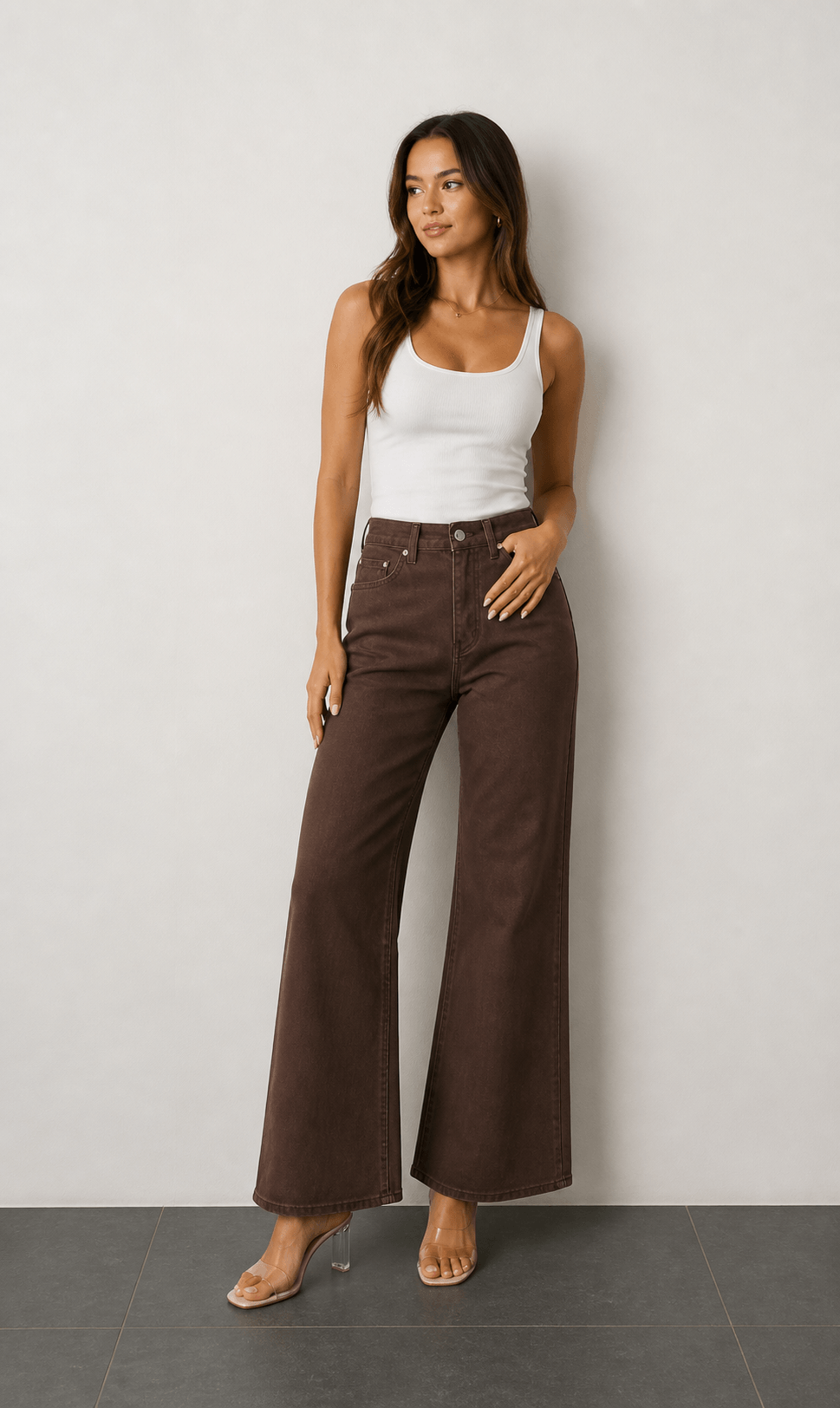 Cindi Wide Leg Jean - Brown