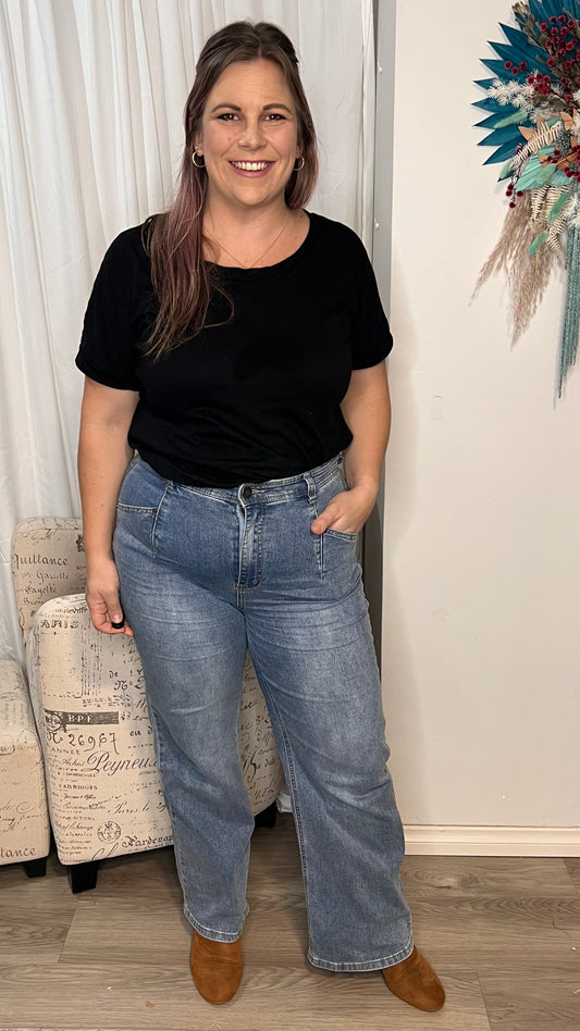 Cotton Roll Sleeve Tee: A great basic tee is a staple for any wardrobe! It's a flattering tee with modest scoop neckline and good length. Style with your favourite denim or slouch pants for - Ciao Bella Dresses - Freez