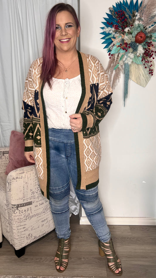 Terry Cardigan: Terry Cardigan is an open cardigan with a geometric print.  Soft and sweet, the Terry Cardigan is an easy “chuck on and go” to bring a hit of colour to your outfit

 - Ciao Bella Dresses - Isabella