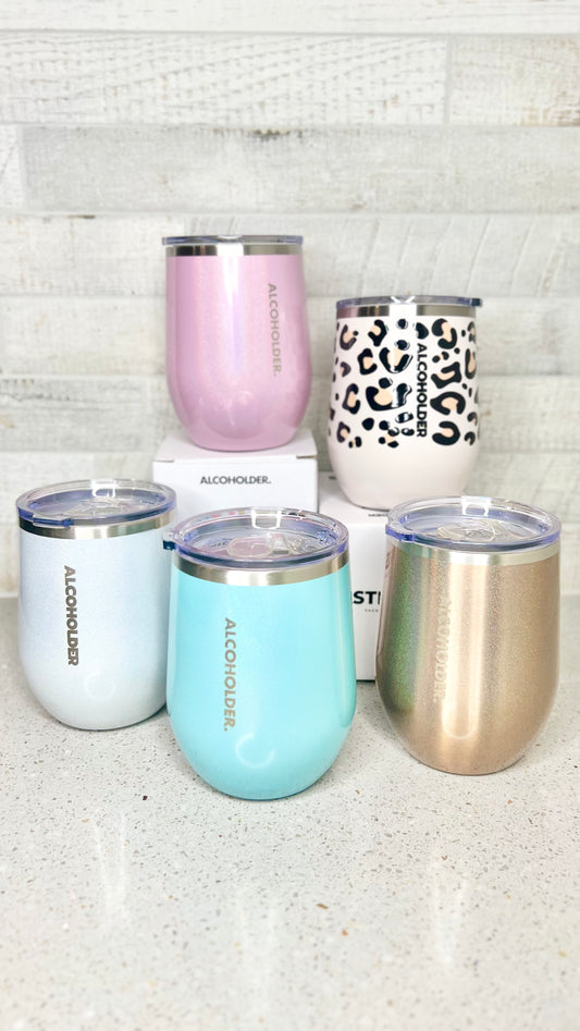 Stemless Vacuum Insulated Tumbler: 
Shaped for comfort and designed for practicality, the Stemless Insulated Tumbler will hold 415ml of liquid and keep it cool for up to 12hrs. What's neat is it'll al - Ciao Bella Dresses - AlcoHolder