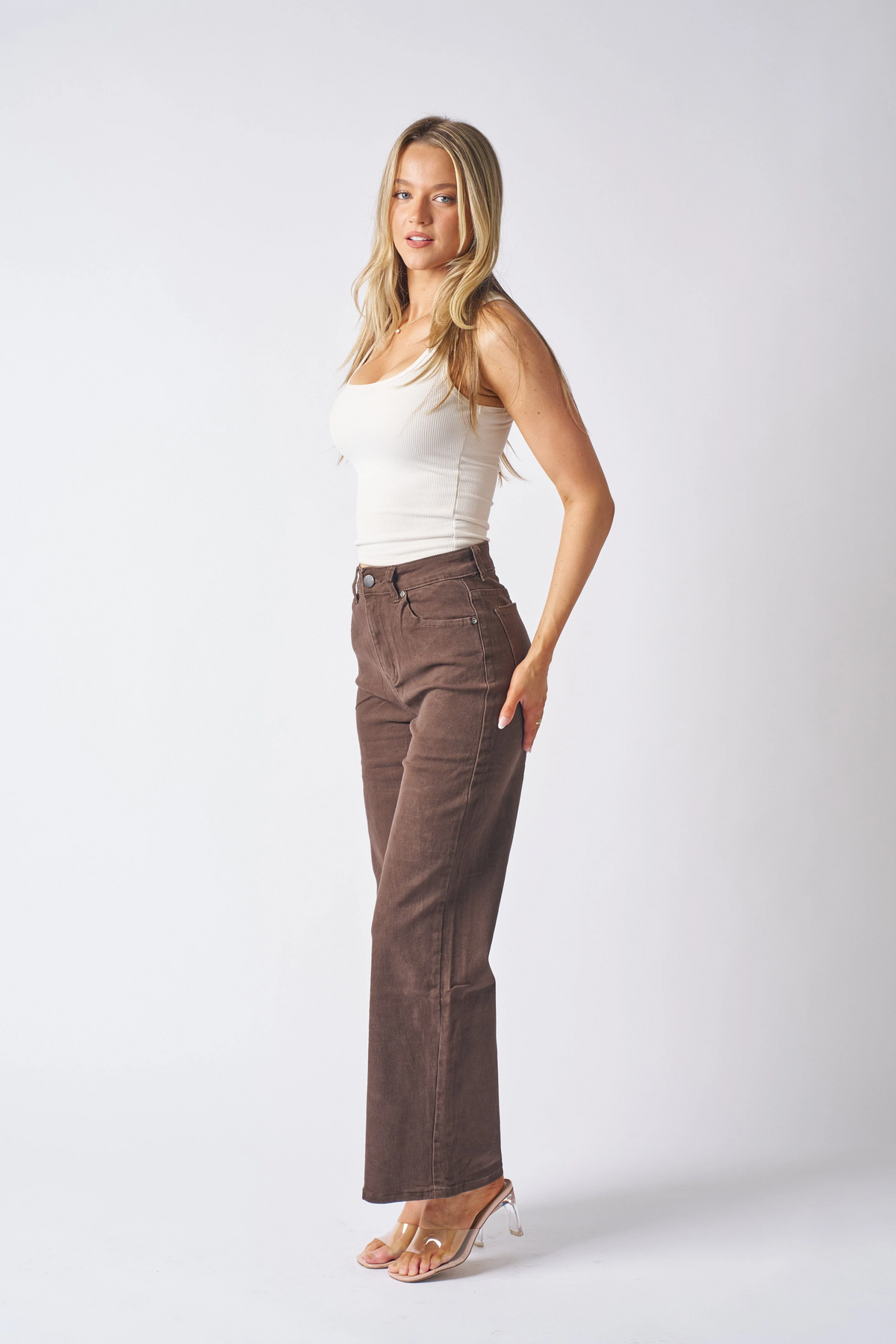 Cindi Wide Leg Jean - Brown