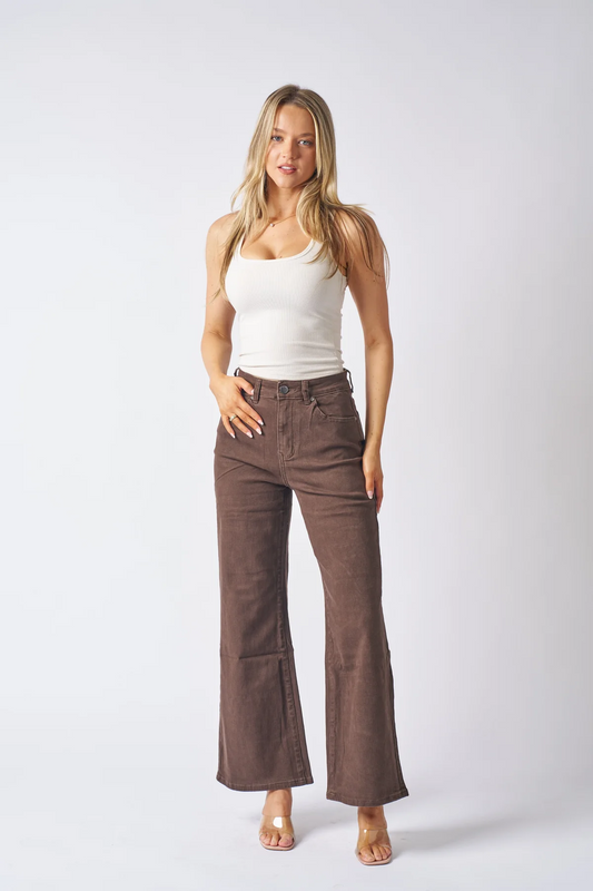 Cindi Wide Leg Jean - Brown