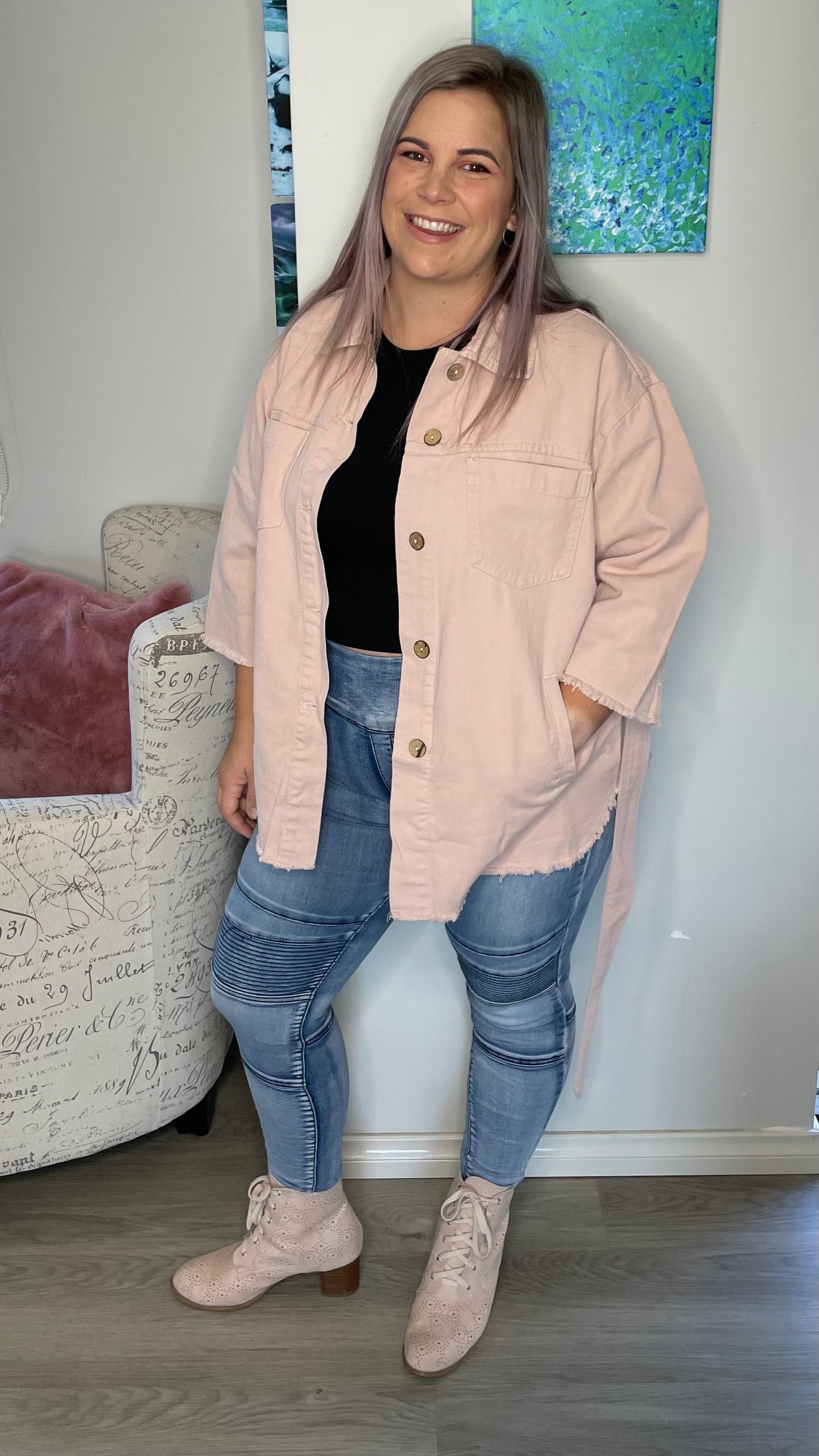 Soft Pink Denim Jacket - Ciao Bella Dresses