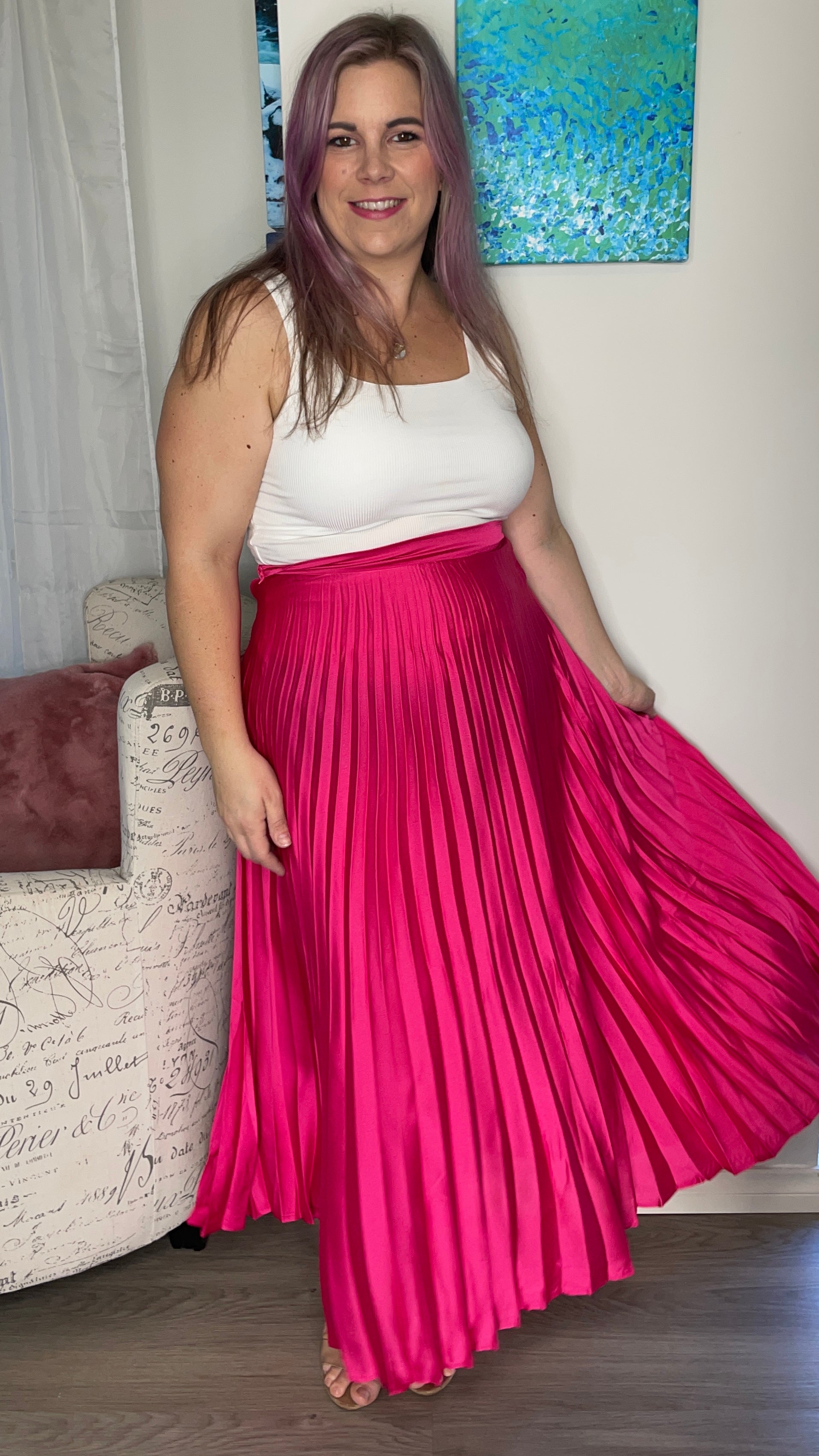 Pink pleated maxi skirt australia Clearance