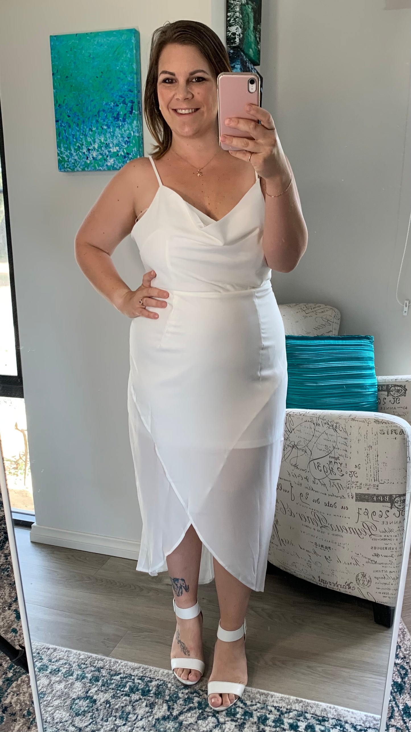 Lola Cowl Neck Dress - White - Ciao Bella Dresses