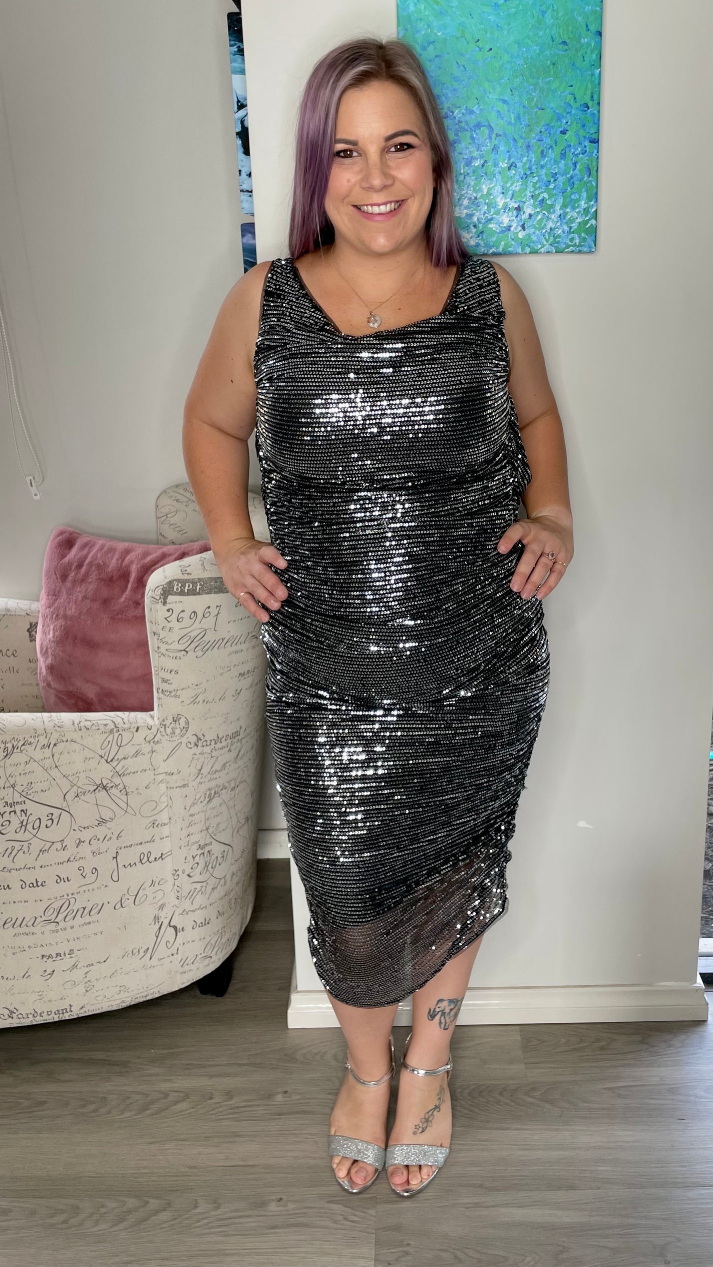 Glow Sequin Midi - Silver Black - Ciao Bella Dresses