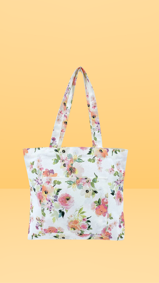 Peony Sunrise Canvas Tote Bag with Front Pocket - Ciao Bella Dresses