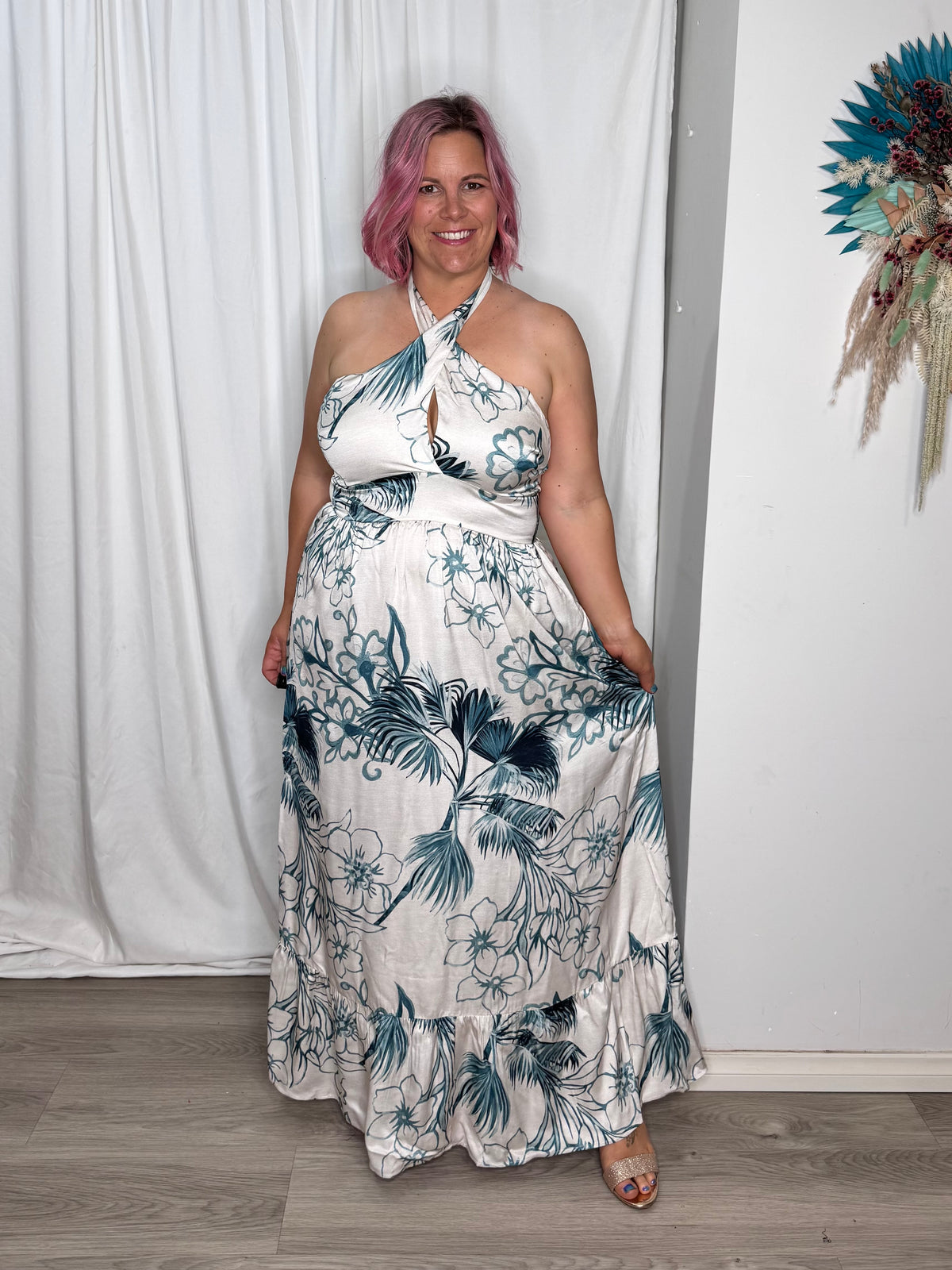Solstice Palms Halter Dress - Palm Print
