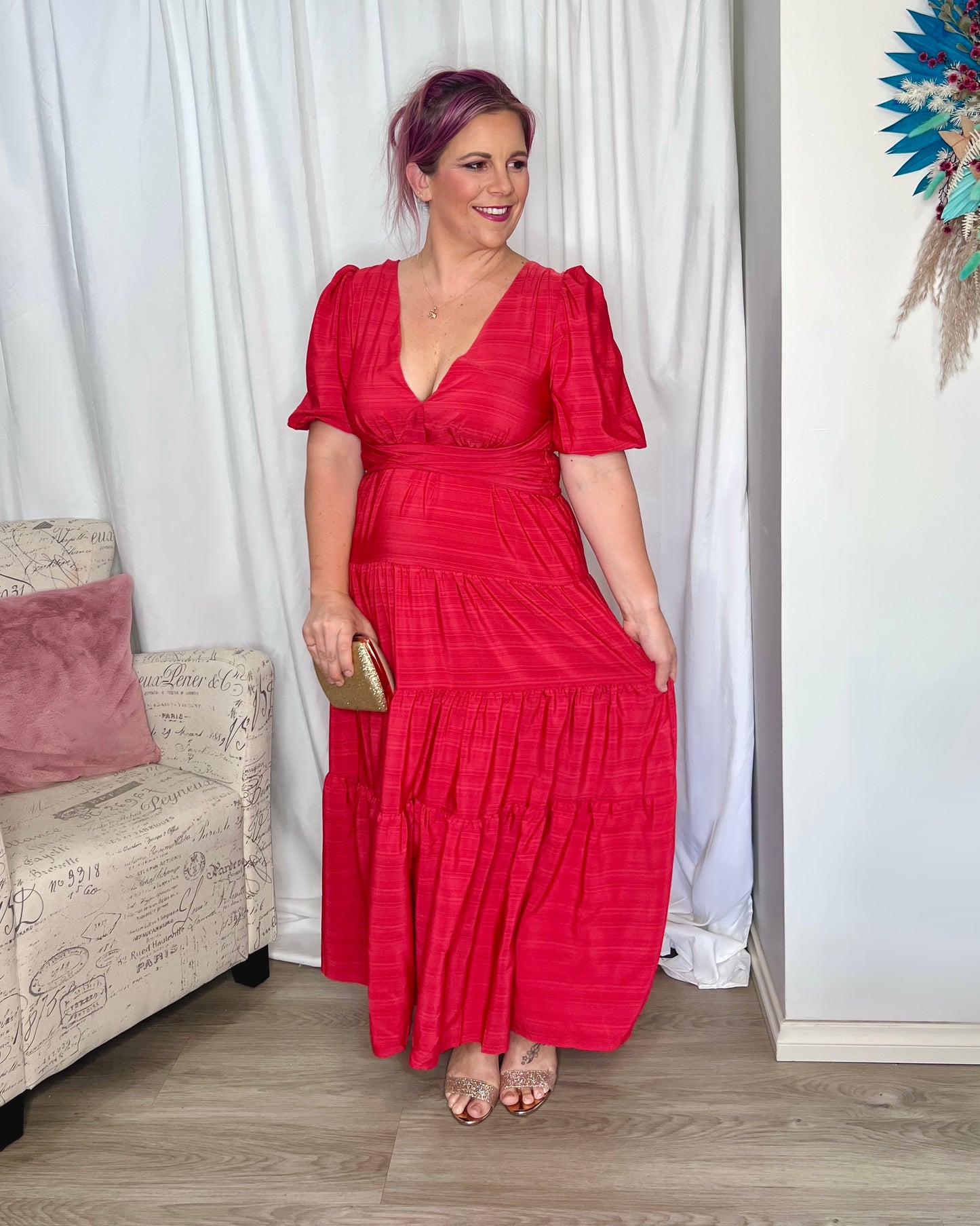 Natalia Crossover Dress: The Natalia Dress is ready for your next cocktail event. It is a long midi dress with a full tiered skirt with plenty of swish. The bodice is a low V cut, with a hoo - Ciao Bella Dresses 