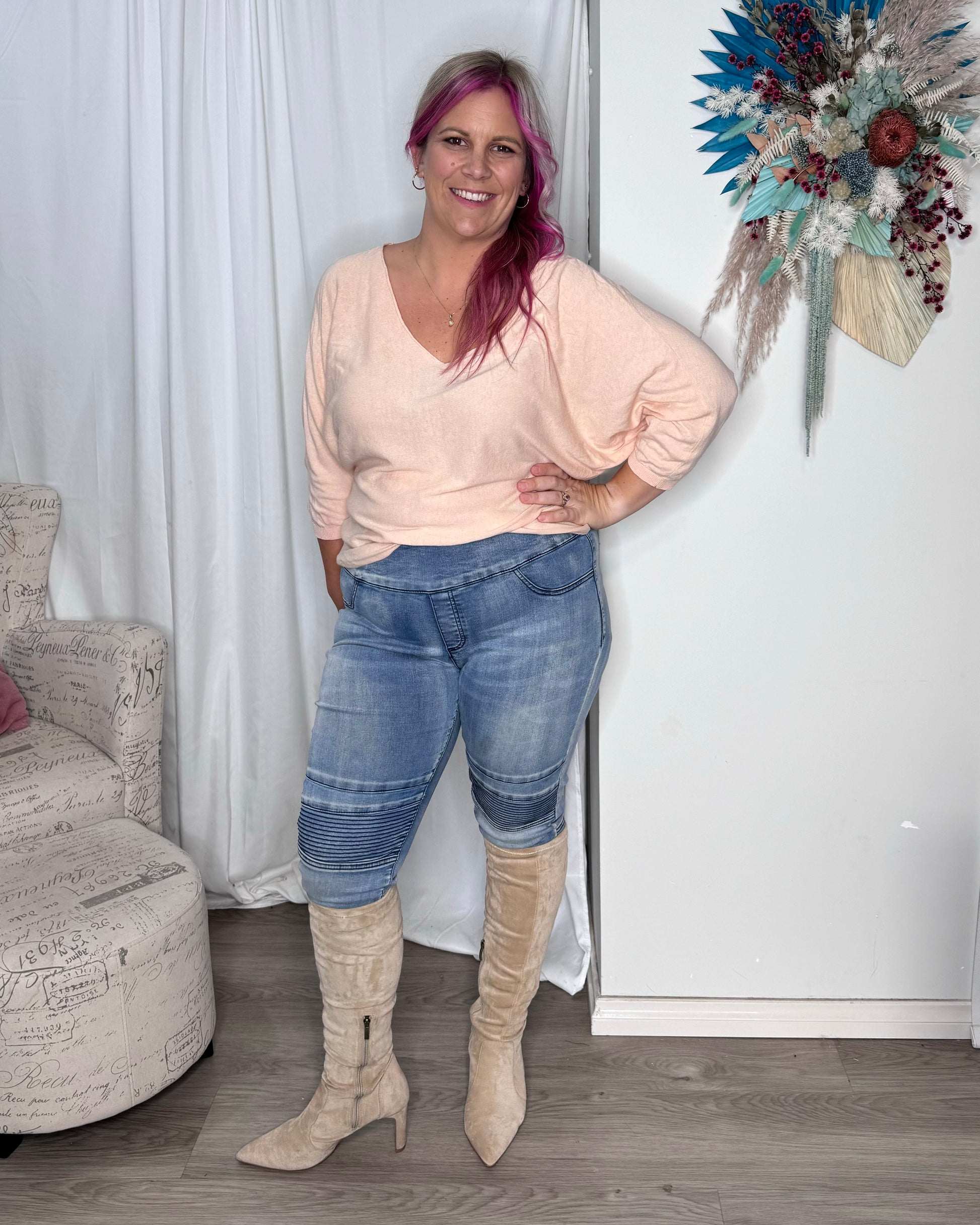 Moto Panel Jeans by Wakee - Light Wash | Wakee Denim | The ultimate in comfort. With the look of jeans but the comfort of leggings, you won’t want to take these off! With a comfortable and stretchy fit, these jeans allow