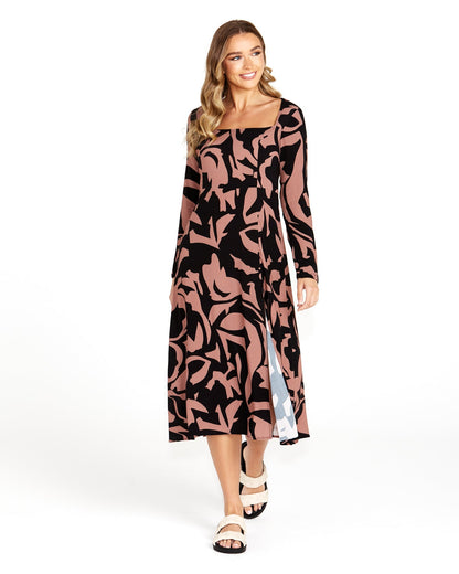 **NEW** Joelle Midi Split Dress | Sass Clothing | Sophisticated and elegant, this is the Joelle Tie Back Midi Dress! Featuring elegant long sleeves and a playful tie back detail, Joelle is all about making a stateme