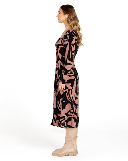 **NEW** Joelle Midi Split Dress | Sass Clothing | Sophisticated and elegant, this is the Joelle Tie Back Midi Dress! Featuring elegant long sleeves and a playful tie back detail, Joelle is all about making a stateme