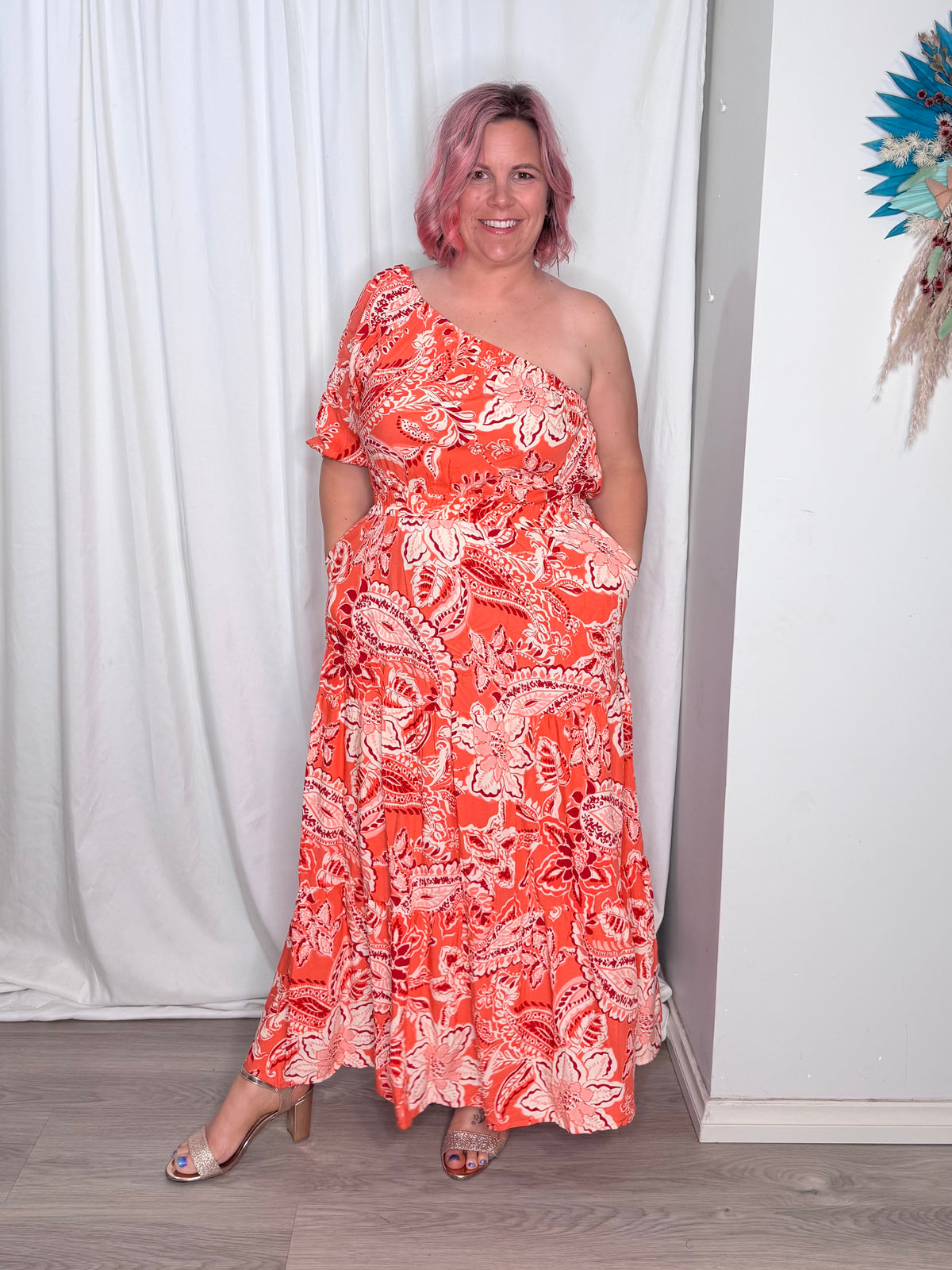 Vivienne Midi Dress - Coral Red