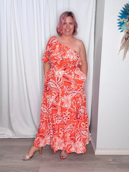 Vivienne Midi Dress - Coral Red
