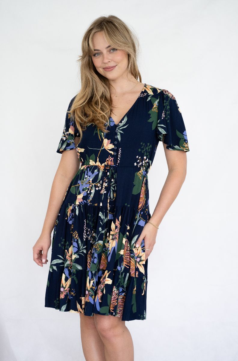 Selma Dress - Navy Botanicals