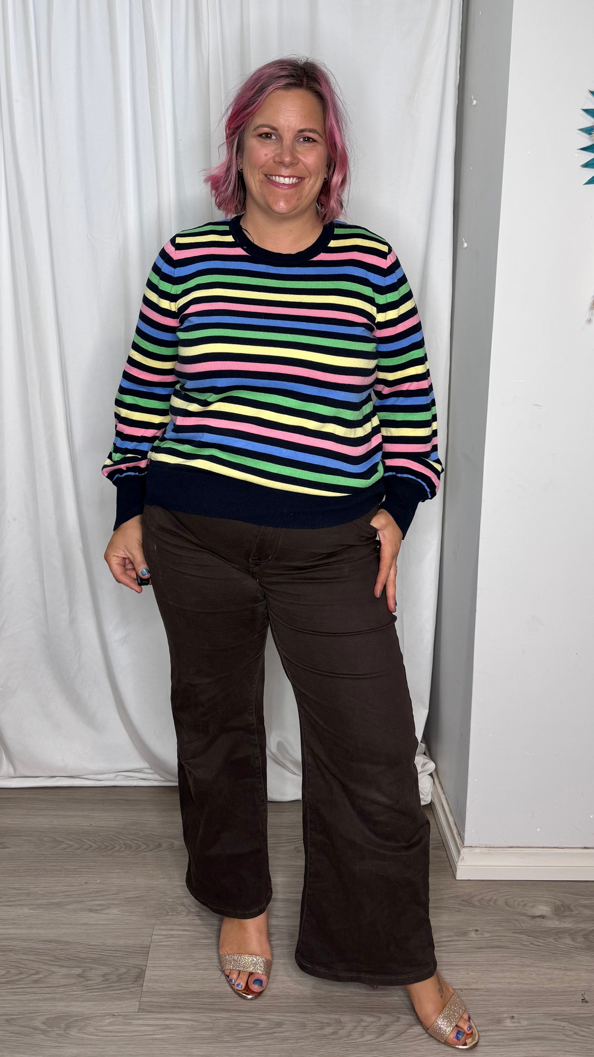 Indie Knit Sweater - Rainbow Navy Stripe
