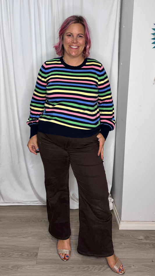 Indie Knit Sweater - Rainbow Navy Stripe