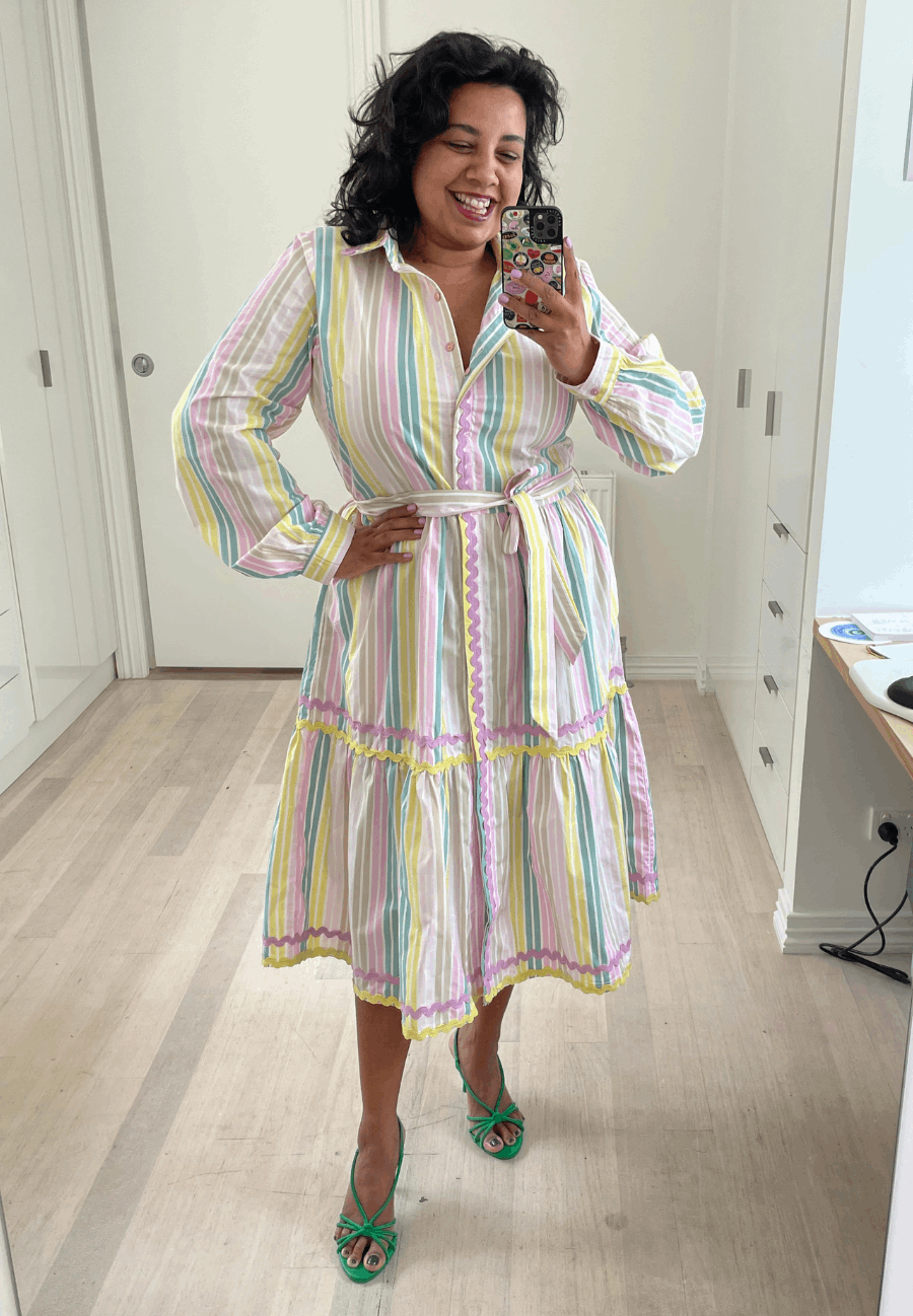 **NEW** Gelato Striped Button Down Dress | Kholo | This best selling shape is designed to skim over your curves and feel tapered but with enough #pastaspace. The Kholo favourite Button Down Dress is here in a super s