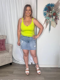 Kate V-Neck Tank - Lime | Sass Clothing | Introducing the Kate V-Neck Tank, your new favorite for a stylish and comfortable look. With a flattering V-neck, wide straps, and bust dart detail, this tank effort