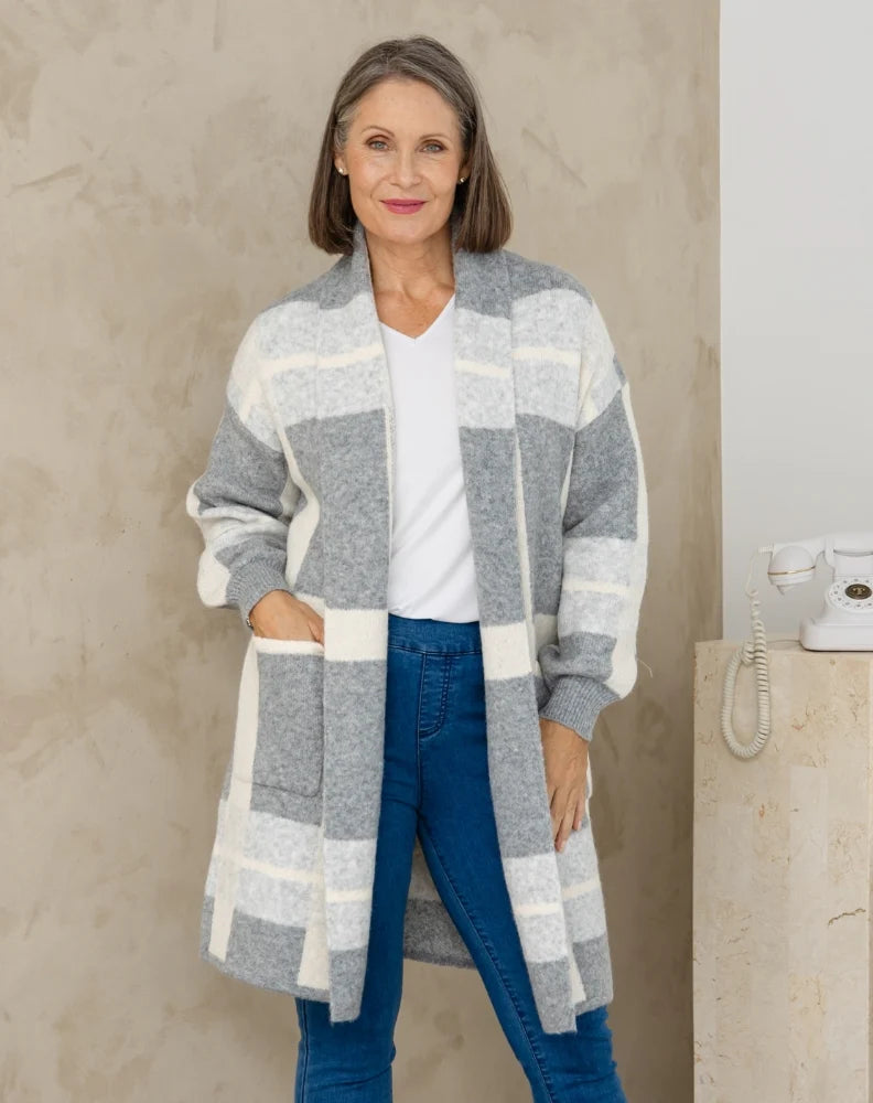 Checked Cardi - Grey