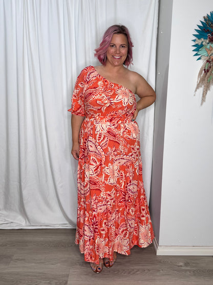 Vivienne Midi Dress - Coral Red