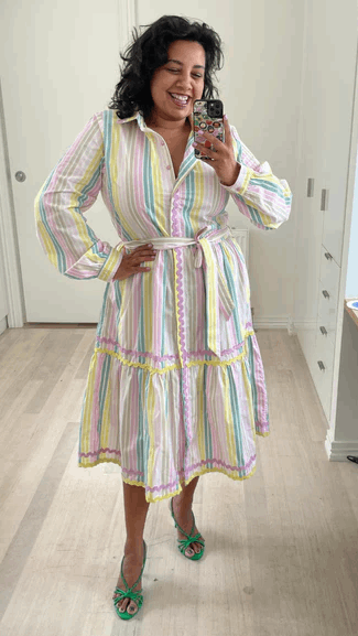 **NEW** Gelato Striped Button Down Dress | Kholo | This best selling shape is designed to skim over your curves and feel tapered but with enough #pastaspace. The Kholo favourite Button Down Dress is here in a super s