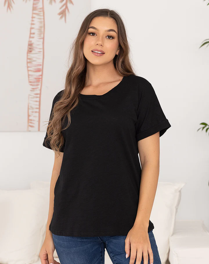 *NEW* Cotton Roll Sleeve Tee - Ciao Bella Dresses