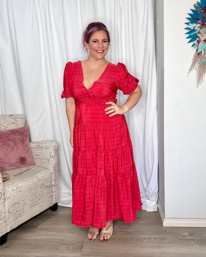 Natalia Crossover Dress: The Natalia Dress is ready for your next cocktail event. It is a long midi dress with a full tiered skirt with plenty of swish. The bodice is a low V cut, with a hoo - Ciao Bella Dresses - Roseason