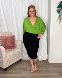 Bayeaux Wrap Top - Green | Betty Basics | The Bayeaux Top combines a classic shape with a comfortable fit, making this the go to when pairing with your fave bottoms
Features:

Faux wrap (breastfeeding friend