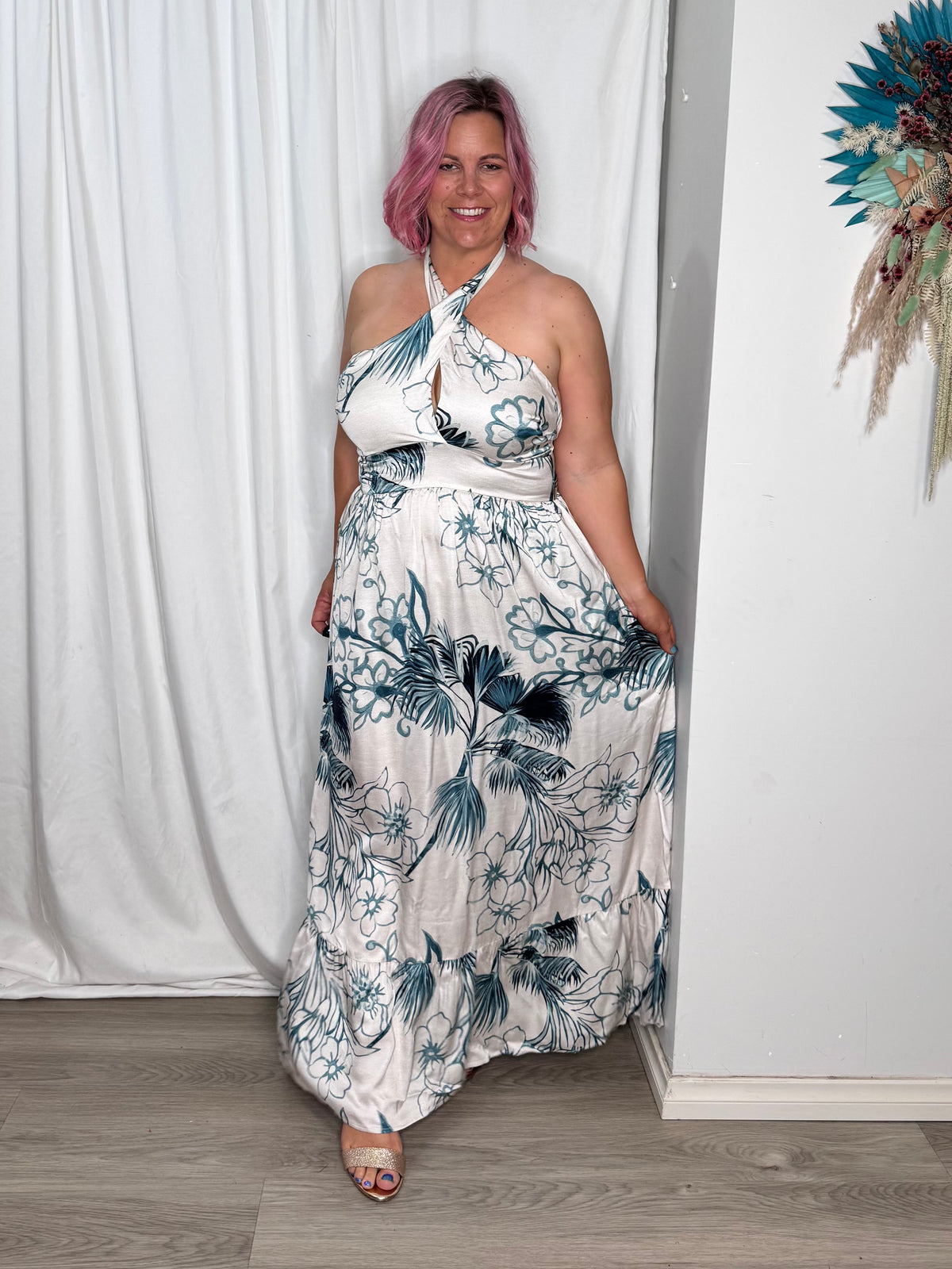 Solstice Palms Halter Dress - Palm Print