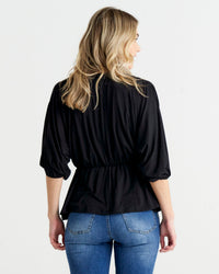 Bayeaux Wrap Top - Black | Betty Basics | The Bayeaux Top combines a classic shape with a comfortable fit, making this the go to when pairing with your fave bottoms
Features:

Faux wrap (breastfeeding friend