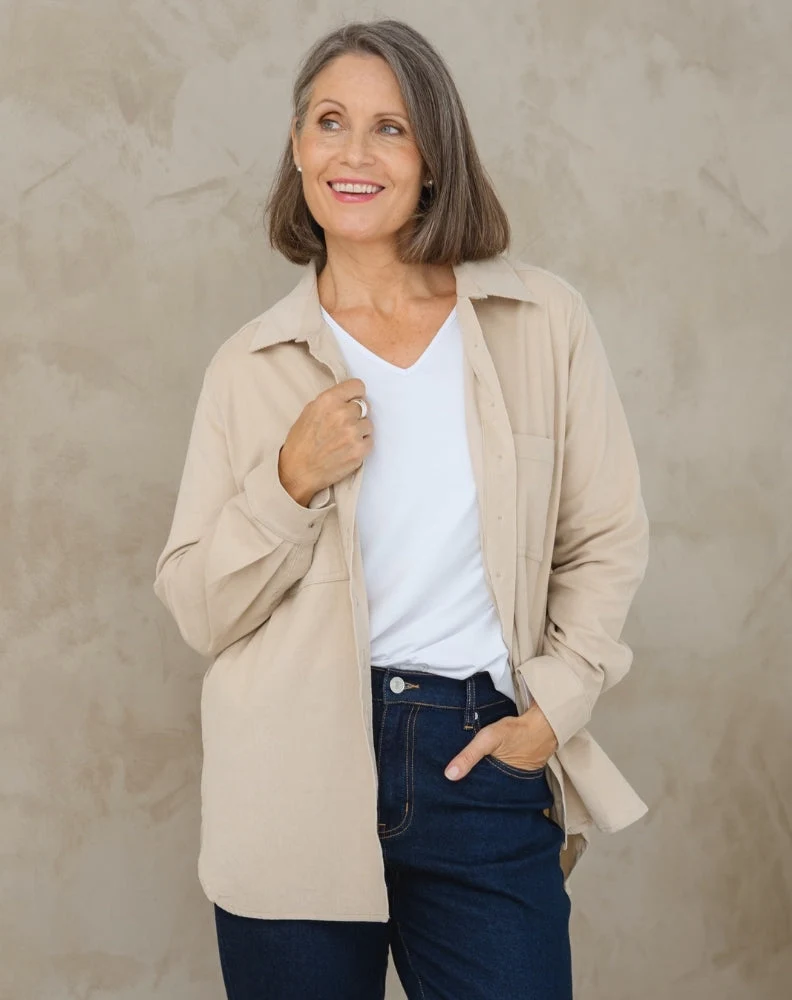 Sloane Cord Shacket - Sand