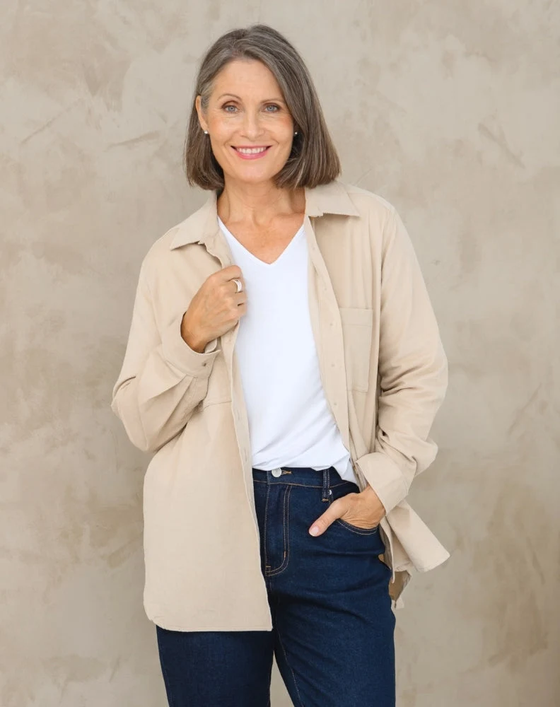 Sloane Cord Shacket - Sand