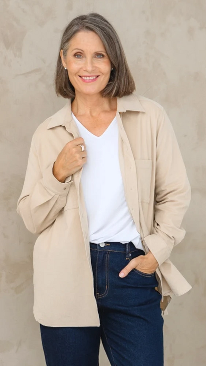 Sloane Cord Shacket - Sand
