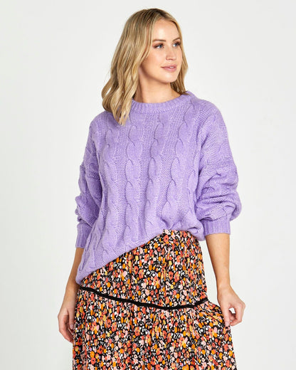 Felicity Cable Knit Jumper - Purple | Sass Clothing | This winter cable knit is brings a pop of colour to your winter wardrobe. It comes in pink or purple. Perfect for cold weather, this top features classic cable knit 