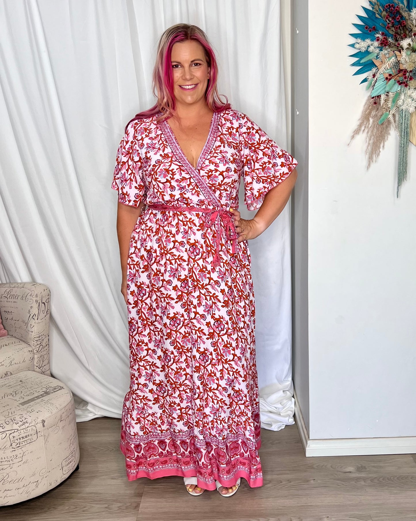 **NEW** Ashley Wrap Dress: Dress to impress with the Ashley Midi Wrap Dress! This chic wardrobe staple combines timeless elegance with a modern twist. With a flattering wrap design, Ashley ens - Ciao Bella Dresses - Sass Clothing