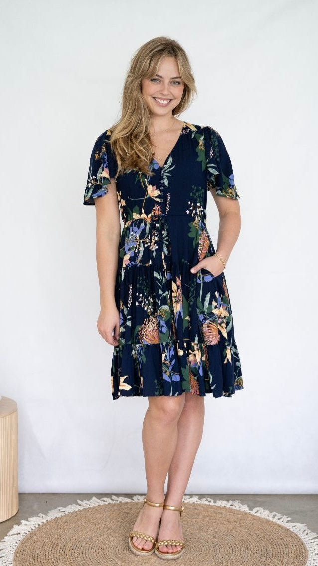 Selma Dress - Navy Botanicals