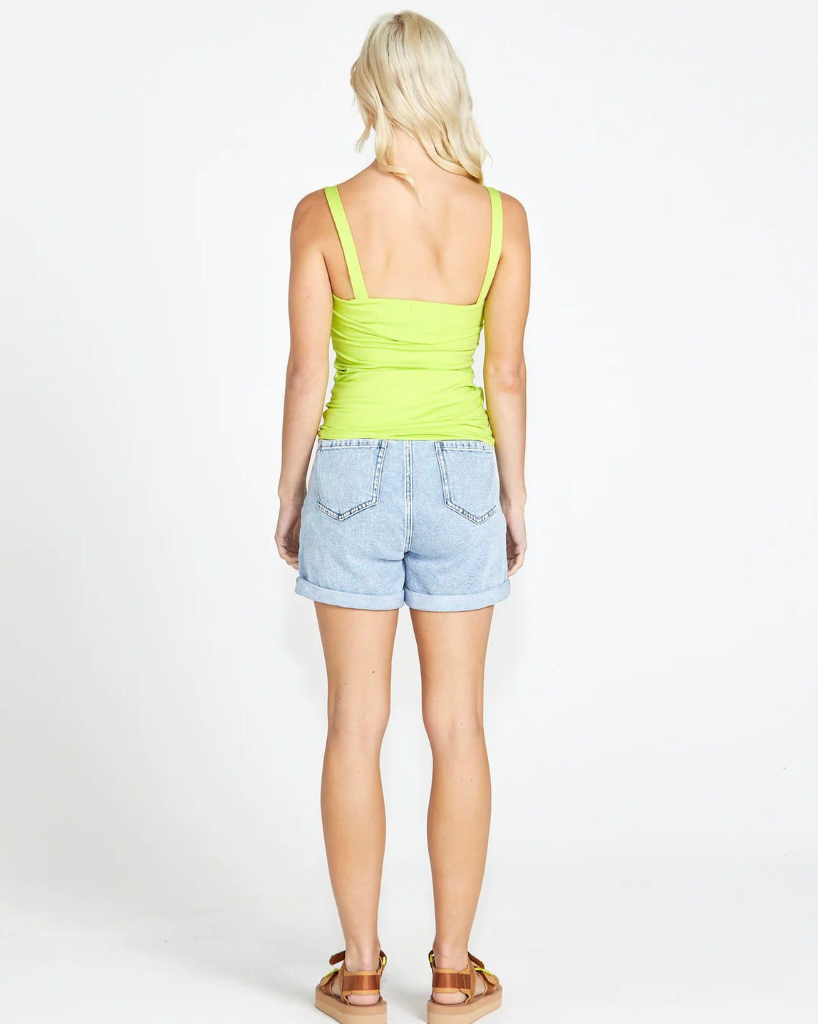 Kate V-Neck Tank - Lime | Sass Clothing | Introducing the Kate V-Neck Tank, your new favorite for a stylish and comfortable look. With a flattering V-neck, wide straps, and bust dart detail, this tank effort