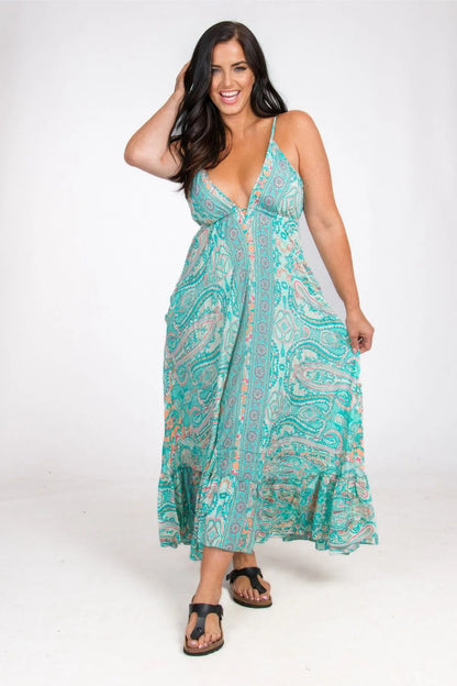 Marceline Boho Pocket Dress - Mint