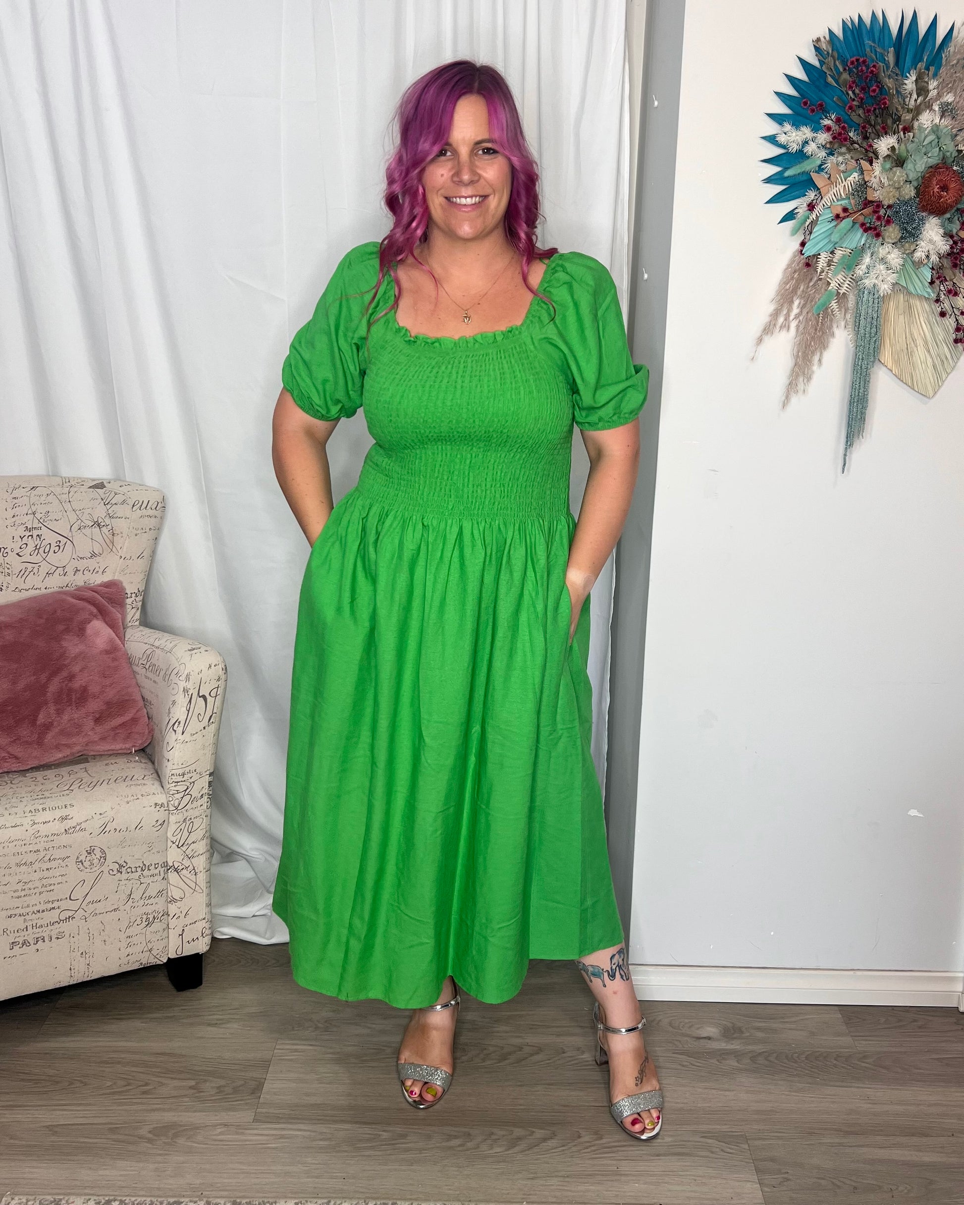 **NEW** Ingrid Dress: The Ingrid Shoulder Dress - your ideal choice for relaxed style and comfort! With a square neckline, puff sleeves, a maxi length, and a shirred bodice, this dress is - Ciao Bella Dresses 