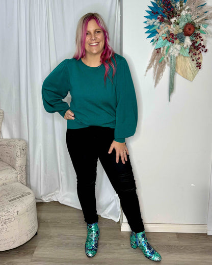 **NEW** Charlotte Knit Jumper - Teal | Betty Basics | This relaxed fit jumper features a crew neckline and unique balloon sleeves, perfect for adding some pizazz to your autumn wardrobe. Made from the softest material, 